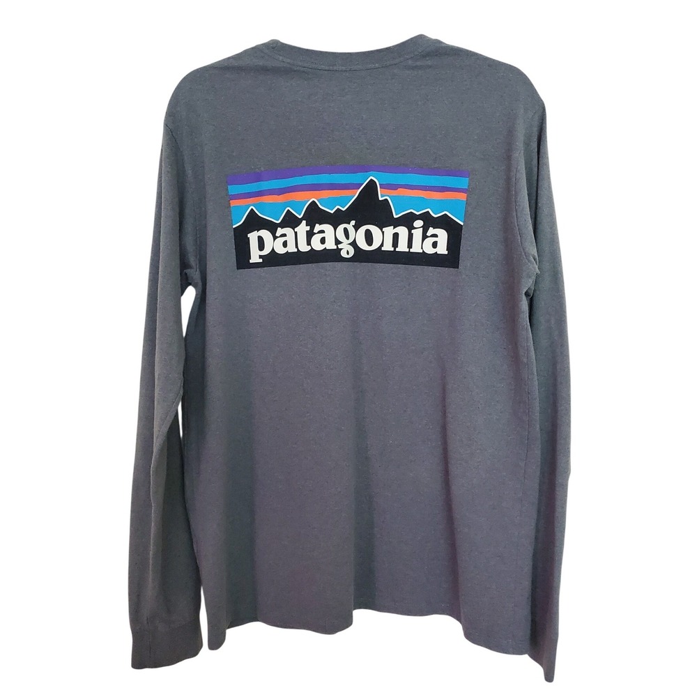 Patagonia Mens Responsibili-Tee Long Sleeve Shirt Gray Fitz Roy Logo Medium M